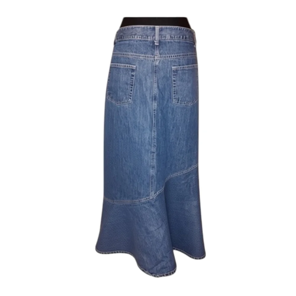 Y2K Newport News Denim Jean Maxi Mermaid Skirt with Floral Embroidery
